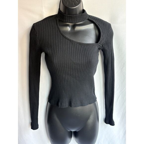 Zara Black Ribbed Mock Neck Sweater Knit Top Size S Classy 90s Sexy Date Night - Picture 1 of 9